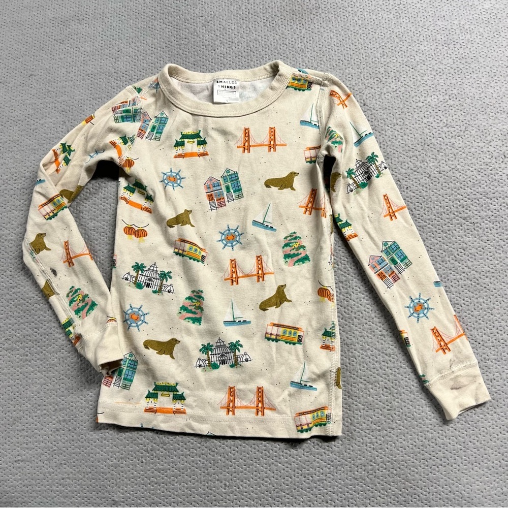 SMALLER THINGS San Francisco Landmarks Novelty Print Long Sleeve Cotton Shirt 5